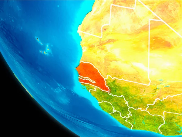 Senegal Planet Earth görünür kenarlıklar ile kırmızı vurgulanır. 3D çizim. Nasa tarafından döşenmiş bu görüntü unsurları.