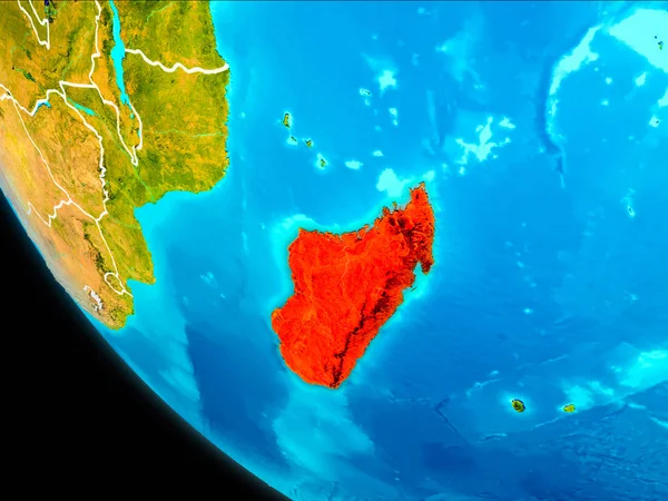 Madagaskar Planet Earth görünür kenarlıklar ile kırmızı vurgulanır. 3D çizim. Nasa tarafından döşenmiş bu görüntü unsurları.