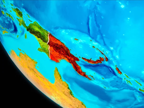 Papua Yeni Gine kırmızı Planet Earth görünür kenarlıklar ile vurgulanır. 3D çizim. Nasa tarafından döşenmiş bu görüntü unsurları.