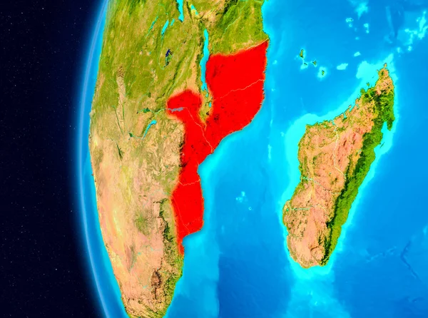 Planet Earth Earth yörüngeden görüldüğü gibi Mozambik Illustration. 3D çizim. Nasa tarafından döşenmiş bu görüntü unsurları.