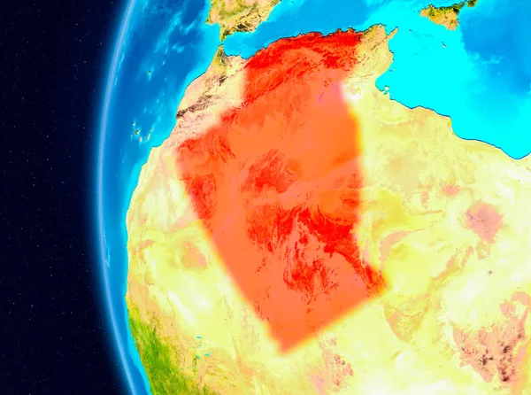 Planet Earth Earth yörüngeden görüldüğü gibi Cezayir Illustration. 3D çizim. Nasa tarafından döşenmiş bu görüntü unsurları.