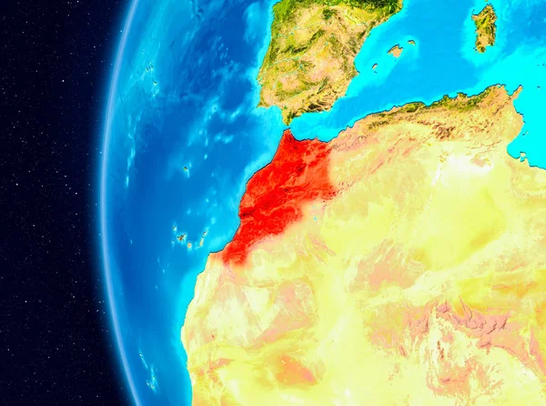 Planet Earth Earth yörüngeden görüldüğü gibi Fas Illustration. 3D çizim. Nasa tarafından döşenmiş bu görüntü unsurları.