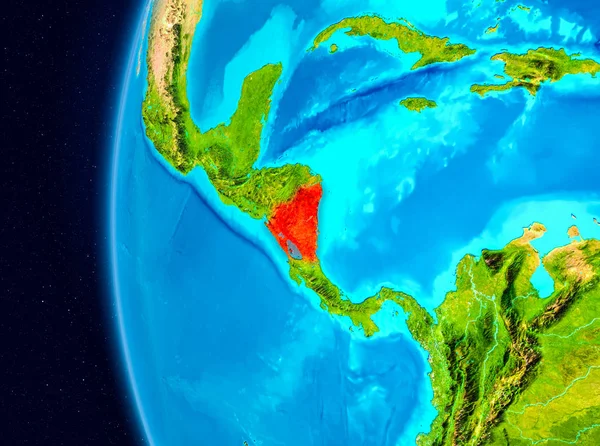 Illustration of Nicaragua as seen from Earth orbit on planet Earth. 3D illustration. Elements of this image furnished by NASA.