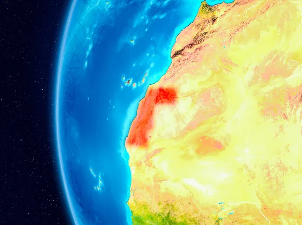 Batı dünya yörüngesi gezegeni dan görüldüğü gibi Sahra Illustration. 3D çizim. Nasa tarafından döşenmiş bu görüntü unsurları.