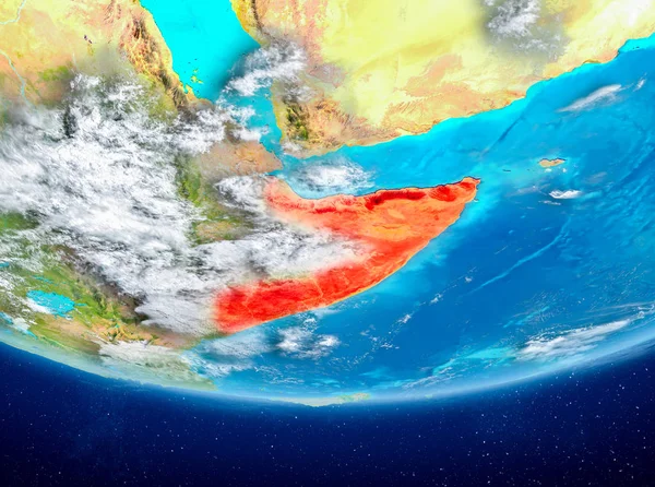 Somali Planet Earth bulutlar ile kırmızı vurgulanır. 3D çizim. Nasa tarafından döşenmiş bu görüntü unsurları.