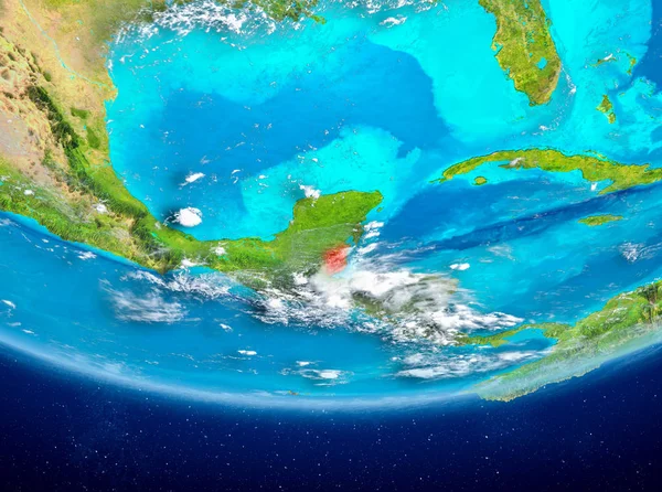 Belize Planet Earth bulutlar ile kırmızı vurgulanır. 3D çizim. Nasa tarafından döşenmiş bu görüntü unsurları.