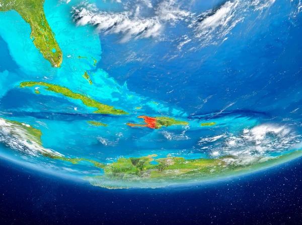 Haiti Planet Earth bulutlar ile kırmızı vurgulanır. 3D çizim. Nasa tarafından döşenmiş bu görüntü unsurları.