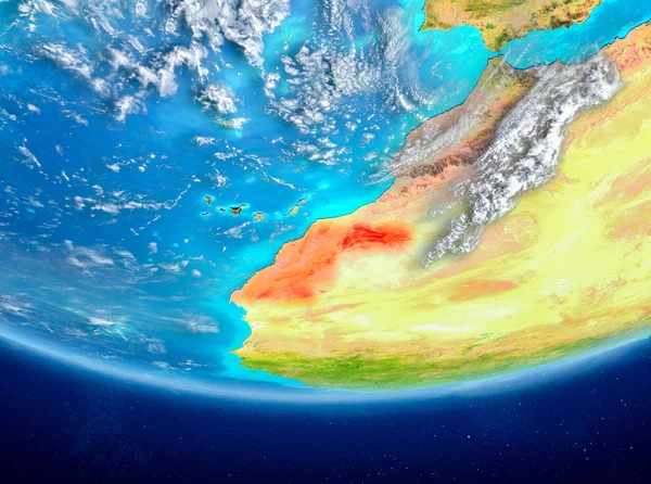 Batı Sahra Planet Earth bulutlar ile kırmızı vurgulanır. 3D çizim. Nasa tarafından döşenmiş bu görüntü unsurları.