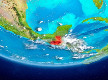 Guatemala Planet Earth bulutlar ile kırmızı vurgulanır. 3D çizim. Nasa tarafından döşenmiş bu görüntü unsurları.