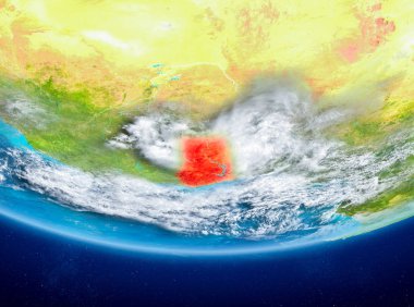 Gana Planet Earth bulutlar ile kırmızı vurgulanır. 3D çizim. Nasa tarafından döşenmiş bu görüntü unsurları.