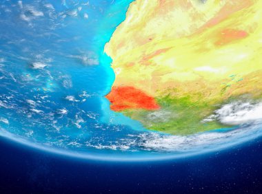 Senegal Planet Earth bulutlar ile kırmızı vurgulanır. 3D çizim. Nasa tarafından döşenmiş bu görüntü unsurları.