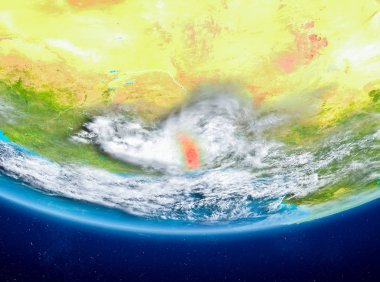 Togo Planet Earth bulutlar ile kırmızı vurgulanır. 3D çizim. Nasa tarafından döşenmiş bu görüntü unsurları.