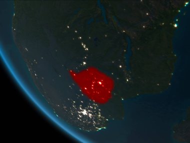 Zimbabve son derece detaylı yüzey dokuları ile gece Dünya gezegeninin yörüngeden. 3D çizim. Nasa tarafından döşenmiş bu görüntü unsurları.