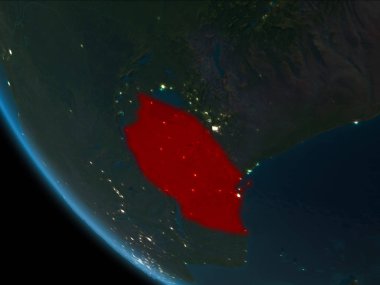 Son derece detaylı yüzey dokuları ile gece Dünya gezegeninin yörüngesine Tanzanyalı. 3D çizim. Nasa tarafından döşenmiş bu görüntü unsurları.