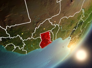 Gana son derece detaylı yüzey dokuları ve görünür ülke sınırları ile uzaydan. 3D çizim. Nasa tarafından döşenmiş bu görüntü unsurları.