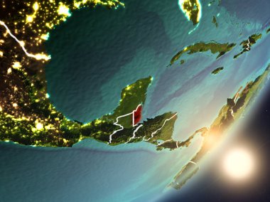 Belize çok detaylı yüzey dokuları ve görünür ülke sınırları ile uzaydan. 3D çizim. Nasa tarafından döşenmiş bu görüntü unsurları.