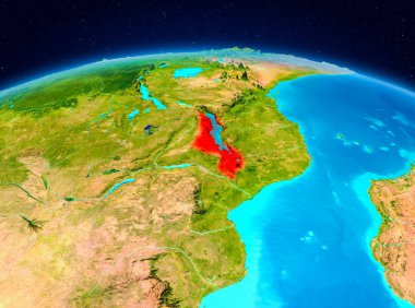 Uydu görüntüsü Malawi Planet Earth kırmızı vurgulanır. 3D çizim. Nasa tarafından döşenmiş bu görüntü unsurları.