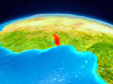 Uydu görüntüsü Togo Planet Earth kırmızı vurgulanır. 3D çizim. Nasa tarafından döşenmiş bu görüntü unsurları.