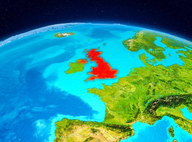 Uydu Görünümü İngiltere Planet Earth kırmızı vurgulanır. 3D çizim. Nasa tarafından döşenmiş bu görüntü unsurları.