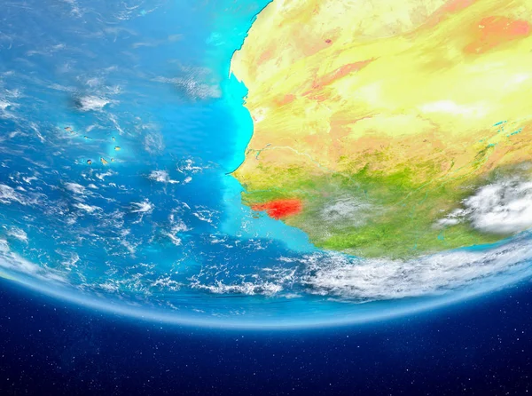 Gine Bissau Planet Earth bulutlar ile kırmızı vurgulanır. 3D çizim. Nasa tarafından döşenmiş bu görüntü unsurları.