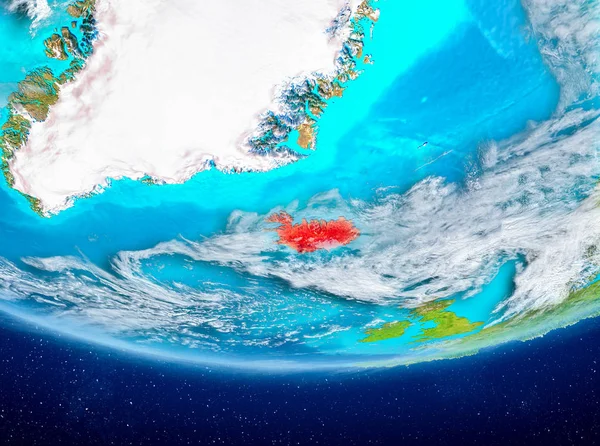 İzlanda Planet Earth bulutlar ile kırmızı vurgulanır. 3D çizim. Nasa tarafından döşenmiş bu görüntü unsurları.
