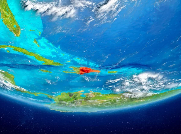 Dominik Cumhuriyeti Planet Earth bulutlar ile kırmızı vurgulanır. 3D çizim. Nasa tarafından döşenmiş bu görüntü unsurları.