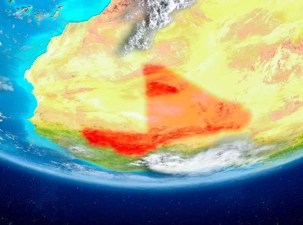 Mali Planet Earth bulutlar ile kırmızı vurgulanır. 3D çizim. Nasa tarafından döşenmiş bu görüntü unsurları.