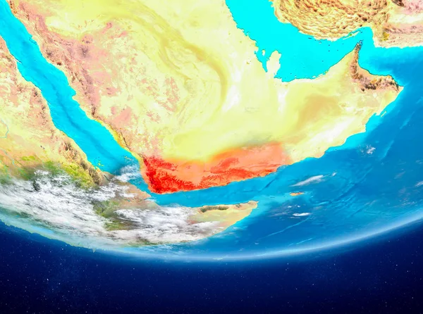 Yemen Planet Earth bulutlar ile kırmızı vurgulanır. 3D çizim. Nasa tarafından döşenmiş bu görüntü unsurları.