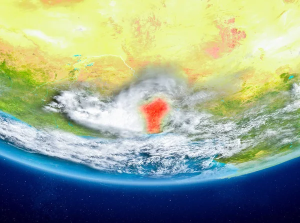 Benin Planet Earth bulutlar ile kırmızı vurgulanır. 3D çizim. Nasa tarafından döşenmiş bu görüntü unsurları.