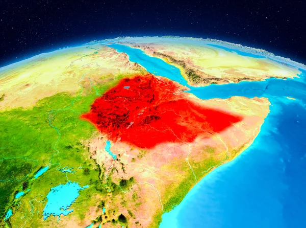 Uydu görüntüsü Etiyopya Planet Earth kırmızı vurgulanır. 3D çizim. Nasa tarafından döşenmiş bu görüntü unsurları.