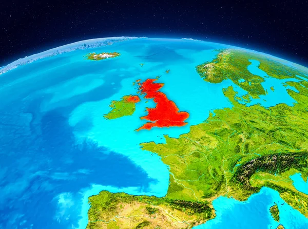地球上の赤で強調表示されているイギリスの衛星ビュー イラスト Nasa から提供されたこのイメージの要素 — ストック写真