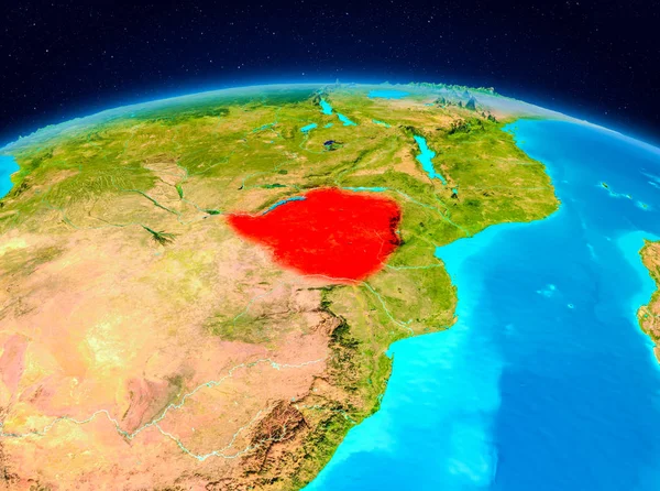 Uydu görüntüsü Zimbabve Planet Earth kırmızı vurgulanır. 3D çizim. Nasa tarafından döşenmiş bu görüntü unsurları.