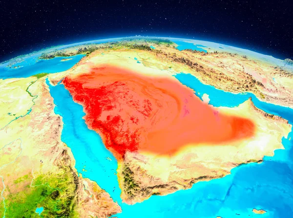 Uydu görünümü, Suudi Arabistan Planet Earth kırmızı vurgulanır. 3D çizim. Nasa tarafından döşenmiş bu görüntü unsurları.