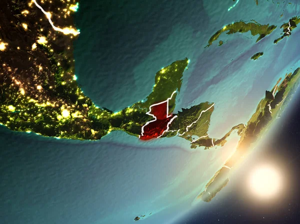 Guatemala son derece detaylı yüzey dokuları ve görünür ülke sınırları ile uzaydan. 3D çizim. Nasa tarafından döşenmiş bu görüntü unsurları.