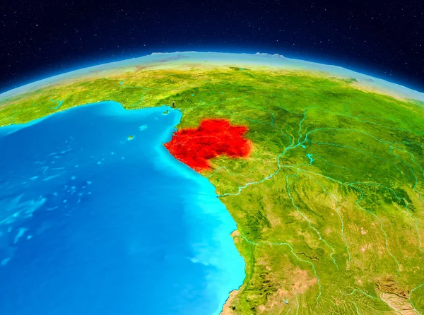 Uydu görüntüsü Gabon Planet Earth kırmızı vurgulanır. 3D çizim. Nasa tarafından döşenmiş bu görüntü unsurları.