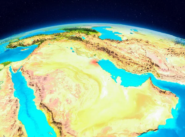 Uydu görüntüsü Kuveyt Planet Earth kırmızı vurgulanır. 3D çizim. Nasa tarafından döşenmiş bu görüntü unsurları.