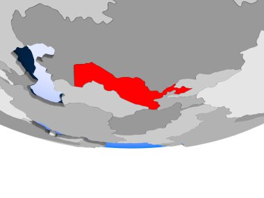 Özbekistan 3d modeli şeffaf okyanuslar ile siyasi dünya bir. 3D çizim.