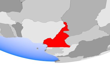 Kamerun, şeffaf okyanuslar ile siyasi dünya 3d modeli hakkında. 3D çizim.