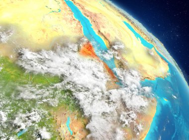 Dünya yörüngesine görüldüğü gibi Eritre Illustration. 3D çizim. Nasa tarafından döşenmiş bu görüntü unsurları.