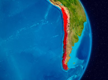 Red Planet Earth ülkede Şili. 3D çizim. Nasa tarafından döşenmiş bu görüntü unsurları.