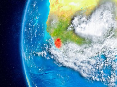 Planet Earth bulutlar ve atmosfer ile uzaydan görüldüğü gibi Sierra Leone Haritası. 3D çizim. Nasa tarafından döşenmiş bu görüntü unsurları.