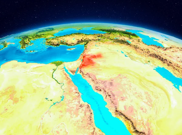 Uydu görünümü, Ürdün Planet Earth kırmızı vurgulanır. 3D çizim. Nasa tarafından döşenmiş bu görüntü unsurları.