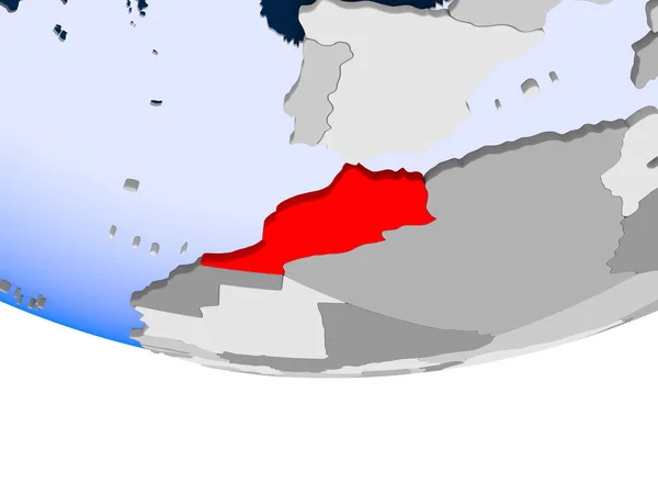 Maroko Model Globus Polityczny Przezroczystym Oceanów Ilustracja — Zdjęcie stockowe