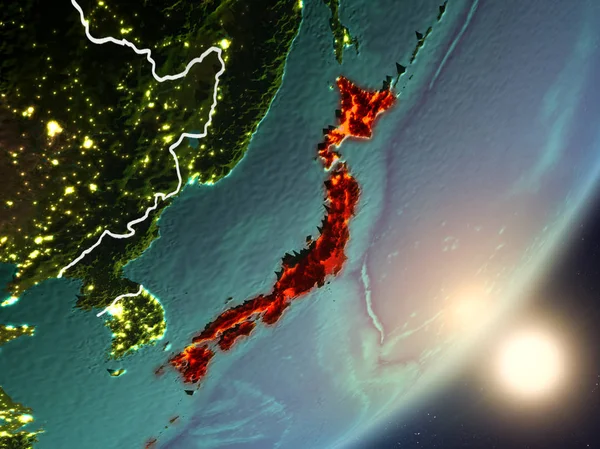 Japón Desde Espacio Con Texturas Superficiales Muy Detalladas Fronteras País — Foto de Stock