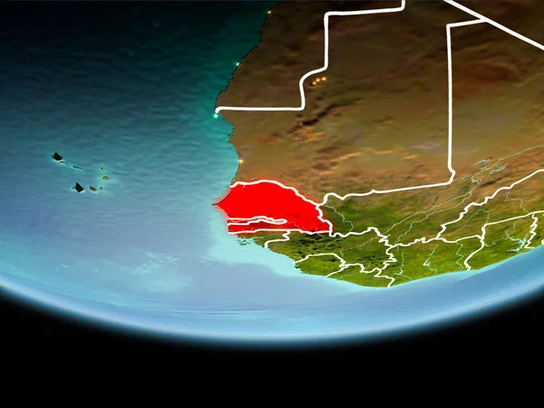 Szenegál Ország Földön Látható Szegélyt Vonalak Város Fényei Este Piros — Stock Fotó