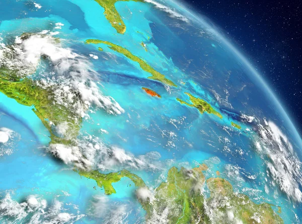 Dünya yörüngesine görüldüğü gibi Jamaika Illustration. 3D çizim. Nasa tarafından döşenmiş bu görüntü unsurları.