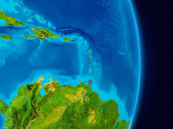 Caribbean ülke kırmızı Planet Earth. 3D çizim. Nasa tarafından döşenmiş bu görüntü unsurları.