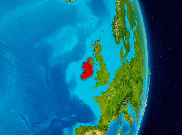 Country of Ireland in red on planet Earth. 3D illustration. Elements of this image furnished by NASA.