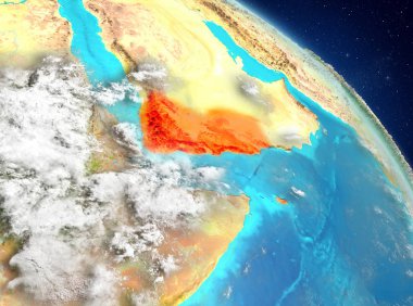 Dünya yörüngesine görüldüğü gibi Yemen Illustration. 3D çizim. Nasa tarafından döşenmiş bu görüntü unsurları.