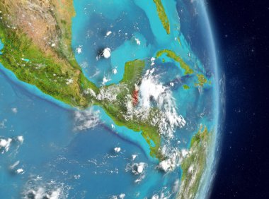 Alan görünümünü Belize Planet Earth atmosfer ile kırmızı vurgulanır. 3D çizim. Nasa tarafından döşenmiş bu görüntü unsurları.